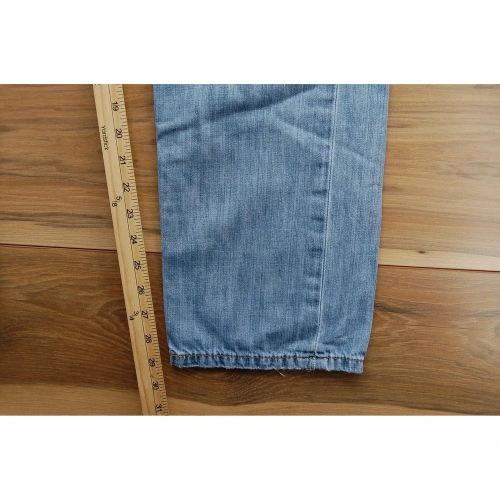 Levis 505 Jeans Mens 33x32 Light Blue Straight Leg Distressed Zip Fly 00505-0235